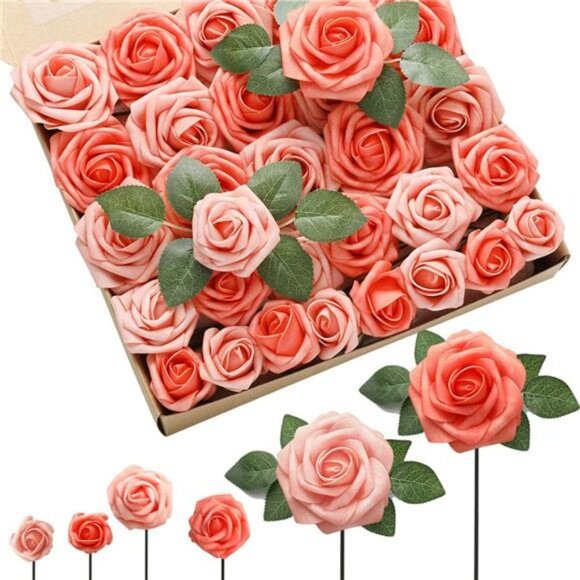 Artificial Flowers Rose 60pcs  and 10pcs Leaves for Wedding Bouquets - Picture 1 of 1